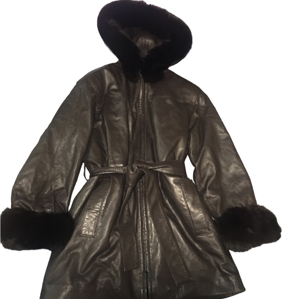 Yves Saint Laurent vintage womens Designer brown leather coat size 12